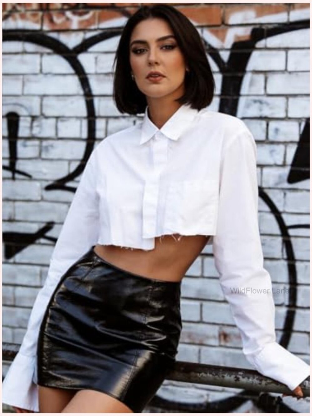 Cropped Oversized Long Sleeve Button Down Blouse - Picture 5 of 5